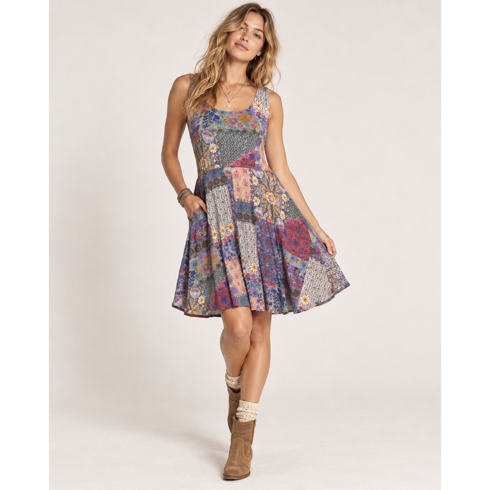 Natural Life Patchwork Floral Sleeveless Fit Flare Dress M Boho Cottagecore